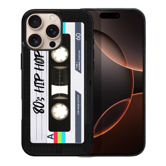 WIRESTER Shockproof Soft Rubber Cover Case for Apple iPhone 16 Pro Max 6.9" 2024, Retro Black Cassette Tape Hip Hop