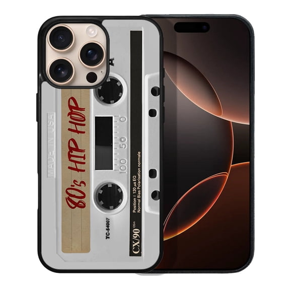 WIRESTER Shockproof Soft Rubber Cover Case for Apple iPhone 16 Pro Max 6.9" 2024, Retro White Cassette Tape Hip Hop