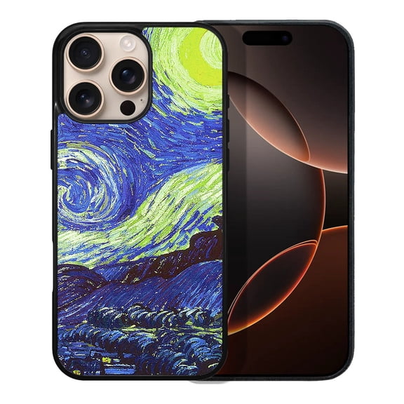 WIRESTER Shockproof Soft Rubber Cover Case for Apple iPhone 16 Pro Max 6.9" 2024, The Starry Night Moon Van Gogh