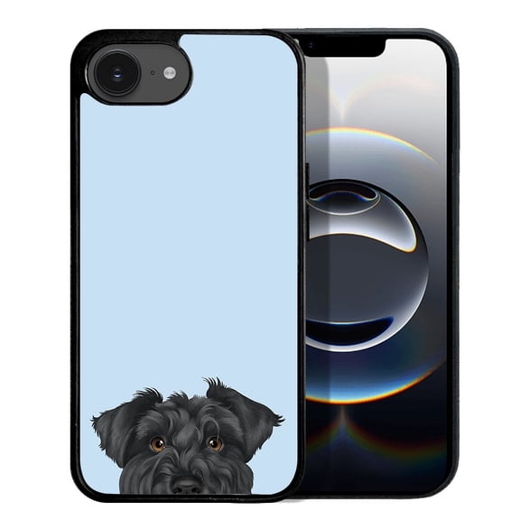 WIRESTER Shockproof Soft Rubber Cover Case for Apple iPhone 16e 6.1" 2025, Animal Black Miniature Schnauzer Dog On Light Blue Background