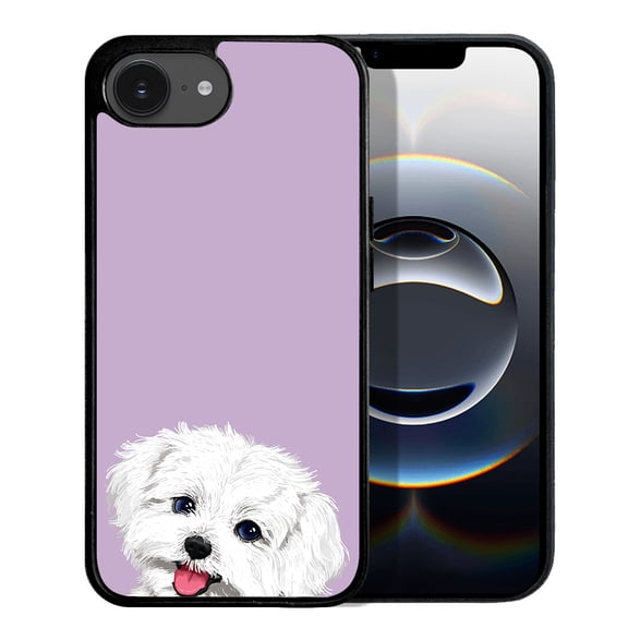 WIRESTER Shockproof Soft Rubber Cover Case for Apple iPhone 16e 6.1" 2025, Animal Maltese Dog On Pastel Lilac Background