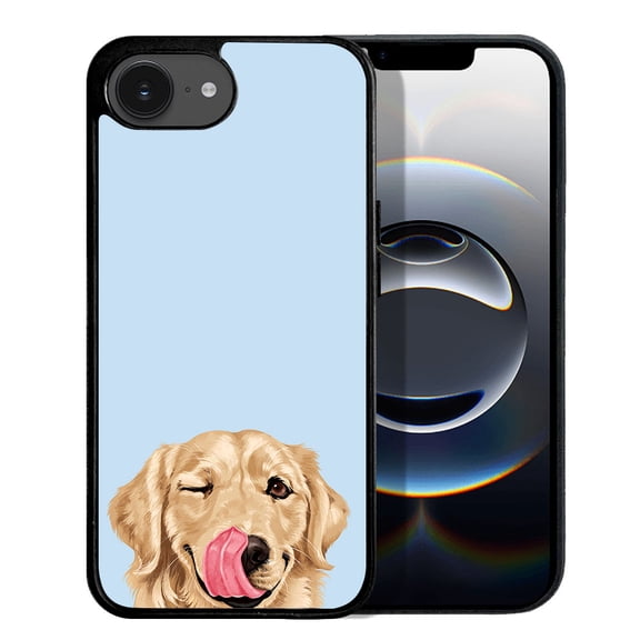 WIRESTER Shockproof Soft Rubber Cover Case for Apple iPhone 16e 6.1" 2025, Animal Winking Golden Retriever On Light Blue Background