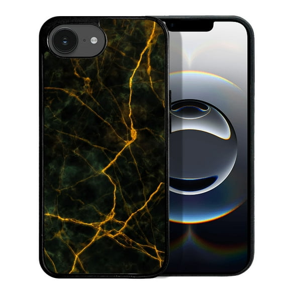 WIRESTER Shockproof Soft Rubber Cover Case for Apple iPhone 16e 6.1" 2025, Black Marble Gold Veins
