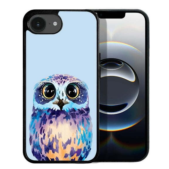 WIRESTER Shockproof Soft Rubber Cover Case for Apple iPhone 16e 6.1" 2025, Blue Owl On Light Blue Background