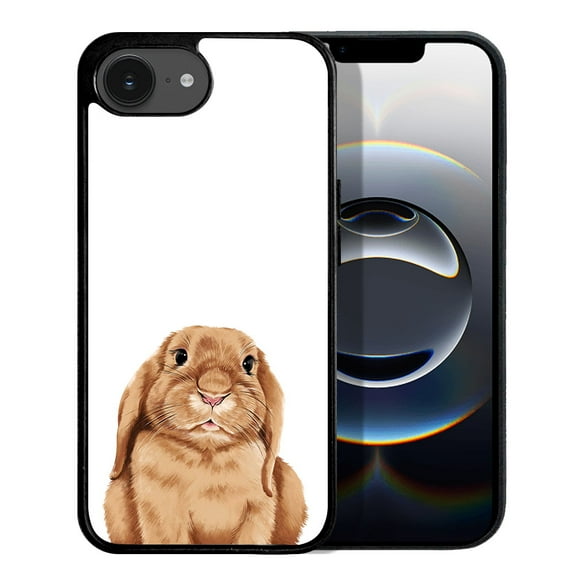 WIRESTER Shockproof Soft Rubber Cover Case for Apple iPhone 16e 6.1" 2025, Floppy Ears Brown Bunny Rabbit