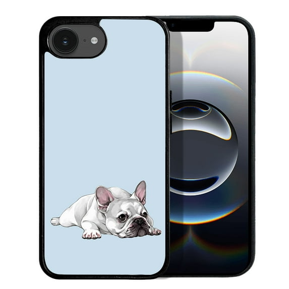 WIRESTER Shockproof Soft Rubber Cover Case for Apple iPhone 16e 6.1" 2025, French Bulldog Dog Lying Down Looking Up On Pale Aqua Background