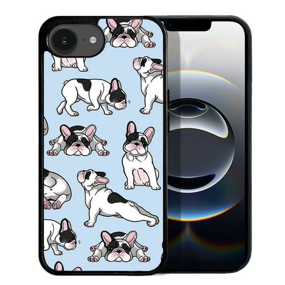 WIRESTER Shockproof Soft Rubber Cover Case for Apple iPhone 16e 6.1" 2025, French Bulldog Funny Playful Postures On Light Blue Background