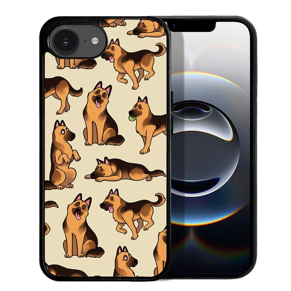 WIRESTER Shockproof Soft Rubber Cover Case for Apple iPhone 16e 6.1" 2025, German Shepherd Funny Playful Postures