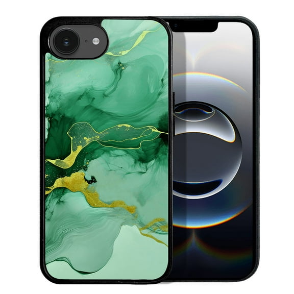 WIRESTER Shockproof Soft Rubber Cover Case for Apple iPhone 16e 6.1" 2025, Marble Gold And Green