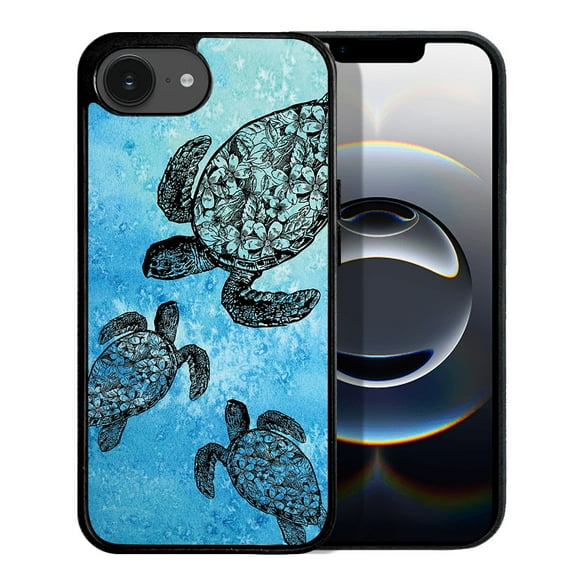 WIRESTER Shockproof Soft Rubber Cover Case for Apple iPhone 16e 6.1" 2025, Ocean Sea Turtles