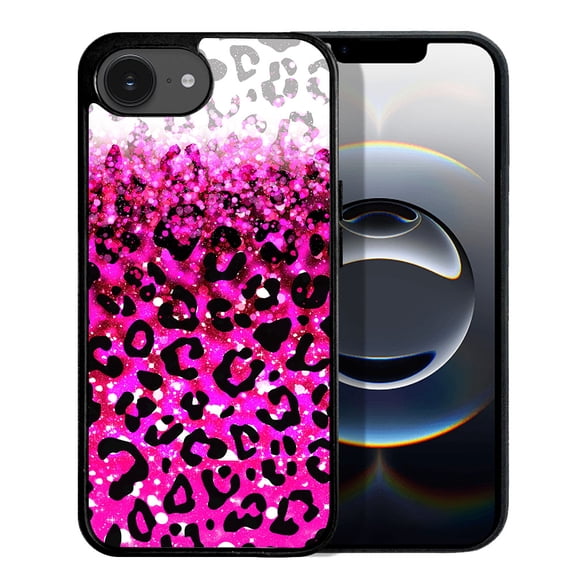 WIRESTER Shockproof Soft Rubber Cover Case for Apple iPhone 16e 6.1" 2025, Pink Glitter With Black Pink Leopard