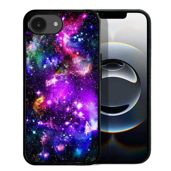 WIRESTER Shockproof Soft Rubber Cover Case for Apple iPhone 16e 6.1" 2025, Purple Nebula Galaxy