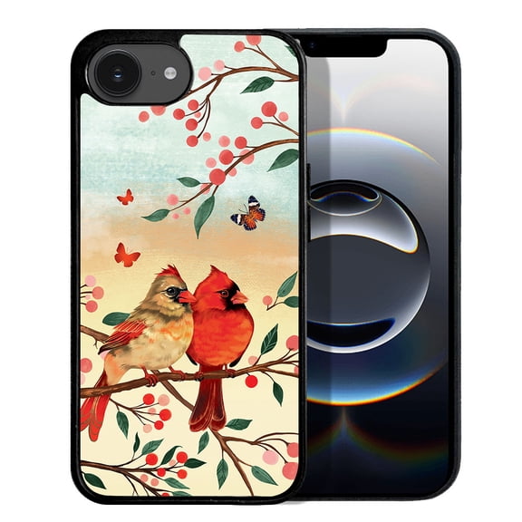 WIRESTER Shockproof Soft Rubber Cover Case for Apple iPhone 16e 6.1" 2025, Red Cardinal Lovebird