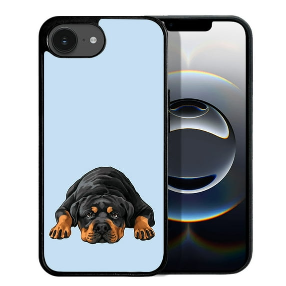 WIRESTER Shockproof Soft Rubber Cover Case for Apple iPhone 16e 6.1" 2025, Rottweiler Dog Lying Down Looking Up On Light Blue Background