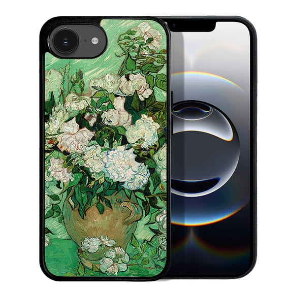 WIRESTER Shockproof Soft Rubber Cover Case for Apple iPhone 16e 6.1" 2025, Vase With Pink Roses By Vincent Van Gogh