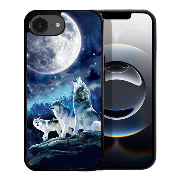 WIRESTER Shockproof Soft Rubber Cover Case for Apple iPhone 16e 6.1" 2025, Wolf Pack Moon