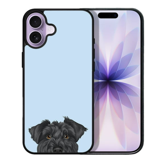 WIRESTER Shockproof Soft Rubber Cover Case for Apple iPhone 17 6.3" 2025, Animal Black Miniature Schnauzer Dog On Light Blue Background