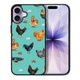 thumbnail image 1 of WIRESTER Shockproof Soft Rubber Cover Case for Apple iPhone 17 6.3" 2025, Barnyard Chicken Roosters Teal Background, 1 of 5