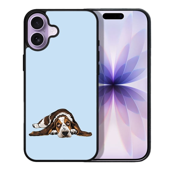 WIRESTER Shockproof Soft Rubber Cover Case for Apple iPhone 17 6.3" 2025, Basset Hound Dog Lying Down Looking Up On Light Blue Background