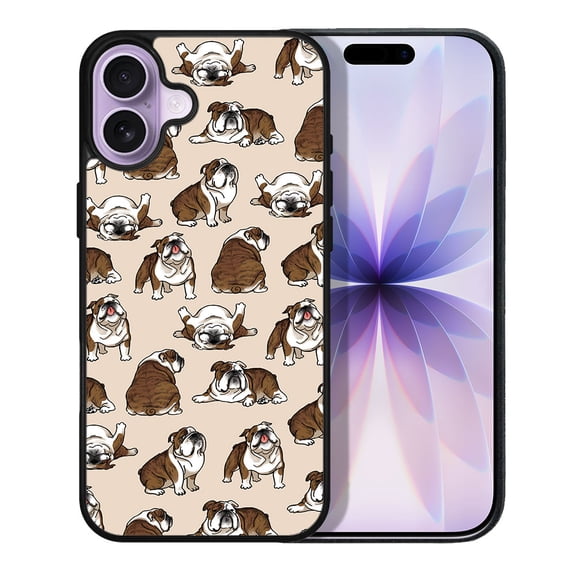 WIRESTER Shockproof Soft Rubber Cover Case for Apple iPhone 17 6.3" 2025, Brindle Brown English Bulldog Funny Playful Postures On Brown