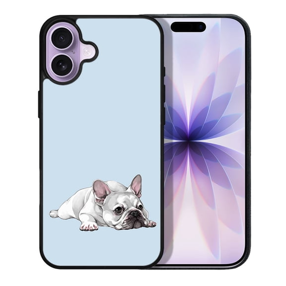 WIRESTER Shockproof Soft Rubber Cover Case for Apple iPhone 17 6.3" 2025, French Bulldog Dog Lying Down Looking Up On Pale Aqua Background