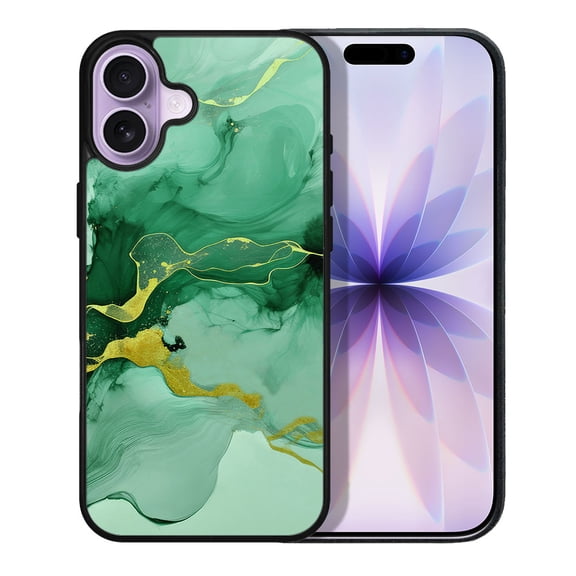 WIRESTER Shockproof Soft Rubber Cover Case for Apple iPhone 17 6.3" 2025, Marble Gold And Green