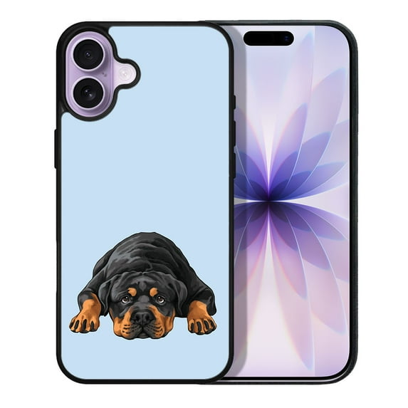 WIRESTER Shockproof Soft Rubber Cover Case for Apple iPhone 17 6.3" 2025, Rottweiler Dog Lying Down Looking Up On Light Blue Background