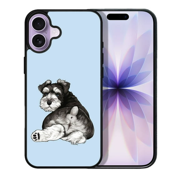 WIRESTER Shockproof Soft Rubber Cover Case for Apple iPhone 17 6.3" 2025, Schnauzer Dog Butt Looking Back On Light Blue Background