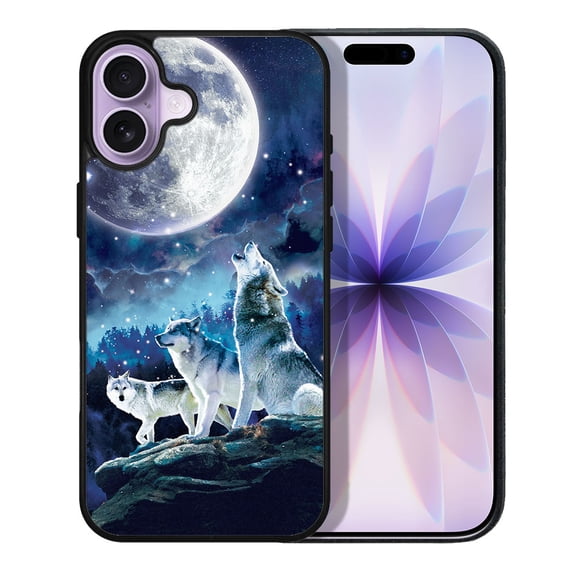 WIRESTER Shockproof Soft Rubber Cover Case for Apple iPhone 17 6.3" 2025, Wolf Pack Moon