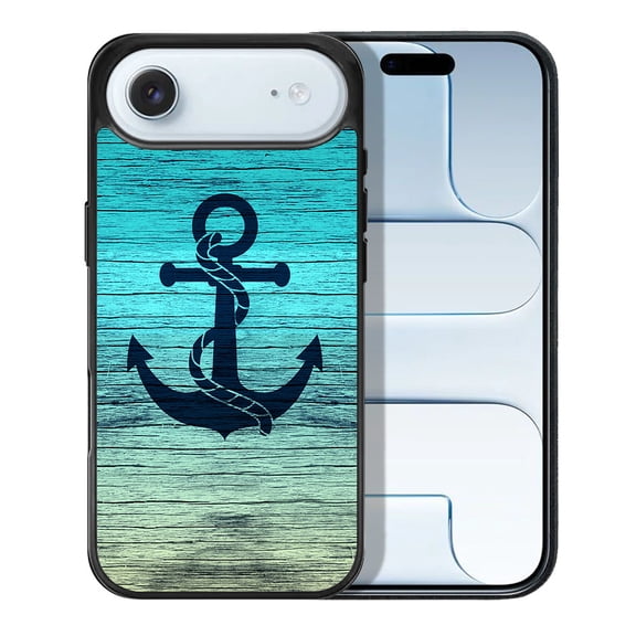 WIRESTER Shockproof Soft Rubber Cover Case for Apple iPhone 17 Air 6.6" 2025, Blue Anchor Wood-Look