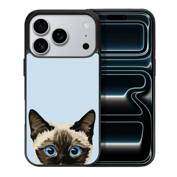 WIRESTER Shockproof Soft Rubber Cover Case for Apple iPhone 17 Pro 6.3" 2025, Animal Siamese Kitten Cat On Pale Aqua Background