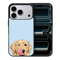 WIRESTER Shockproof Soft Rubber Cover Case for Apple iPhone 17 Pro 6.3" 2025, Animal Winking Golden Retriever On Light Blue Background
