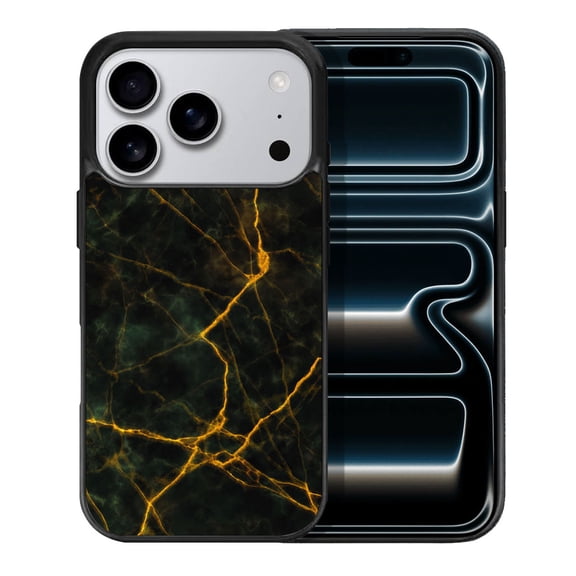 WIRESTER Shockproof Soft Rubber Cover Case for Apple iPhone 17 Pro 6.3" 2025, Black Marble Gold Veins
