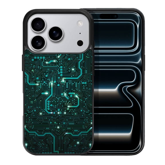 WIRESTER Shockproof Soft Rubber Cover Case for Apple iPhone 17 Pro 6.3" 2025, Green Circuit Board