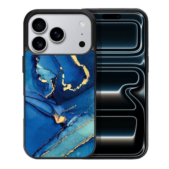 WIRESTER Shockproof Soft Rubber Cover Case for Apple iPhone 17 Pro 6.3" 2025, Marble Gold And Blue