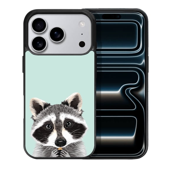 WIRESTER Shockproof Soft Rubber Cover Case for Apple iPhone 17 Pro 6.3" 2025, Raccoon On Aero Blue Background