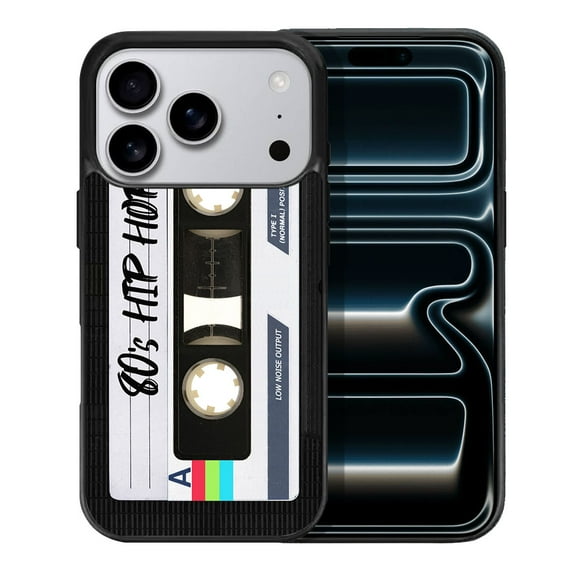 WIRESTER Shockproof Soft Rubber Cover Case for Apple iPhone 17 Pro 6.3" 2025, Retro Black Cassette Tape Hip Hop