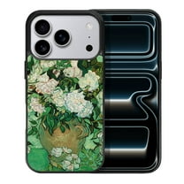 WIRESTER Shockproof Soft Rubber Cover Case for Apple iPhone 17 Pro 6.3" 2025, Vase With Pink Roses By Vincent Van Gogh