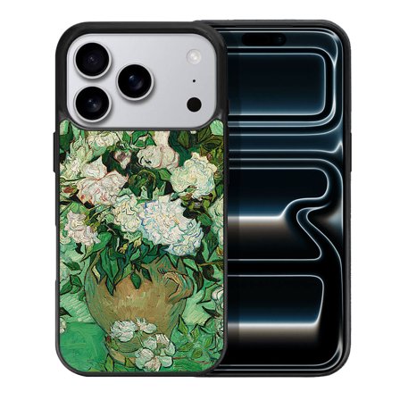 WIRESTER Shockproof Soft Rubber Cover Case for Apple iPhone 17 Pro 6.3" 2025, Vase With Pink Roses By Vincent Van Gogh