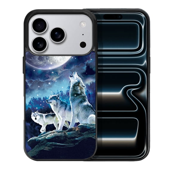 WIRESTER Shockproof Soft Rubber Cover Case for Apple iPhone 17 Pro 6.3" 2025, Wolf Pack Moon