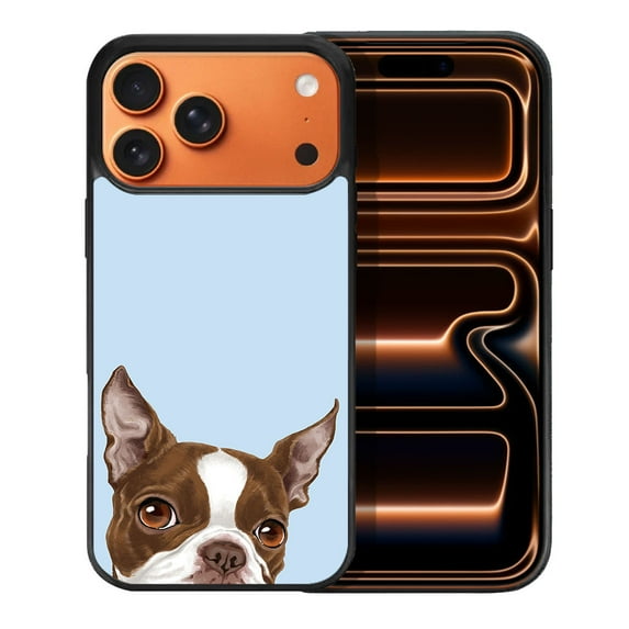 WIRESTER Shockproof Soft Rubber Cover Case for Apple iPhone 17 Pro Max 6.9" 2025, Animal Boston Terrier Red and White Dog On Light Blue Background