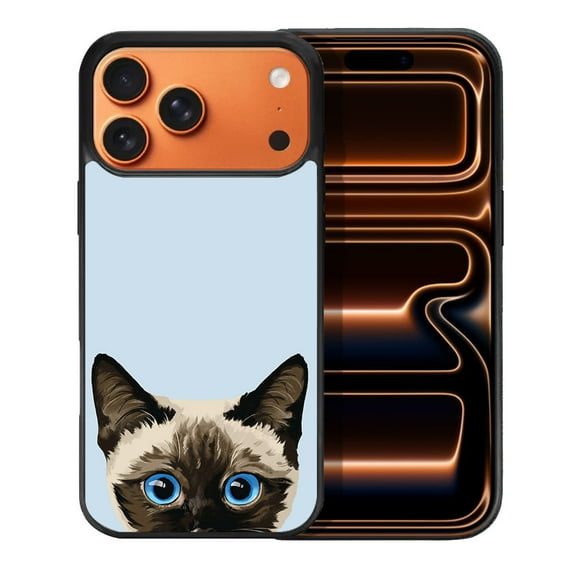 WIRESTER Shockproof Soft Rubber Cover Case for Apple iPhone 17 Pro Max 6.9" 2025, Animal Siamese Kitten Cat On Pale Aqua Background