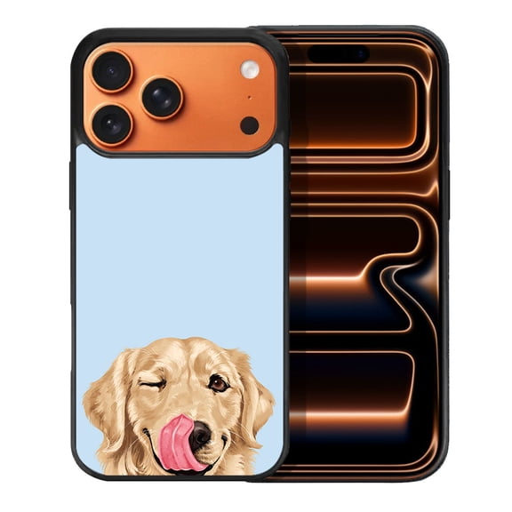 WIRESTER Shockproof Soft Rubber Cover Case for Apple iPhone 17 Pro Max 6.9" 2025, Animal Winking Golden Retriever On Light Blue Background