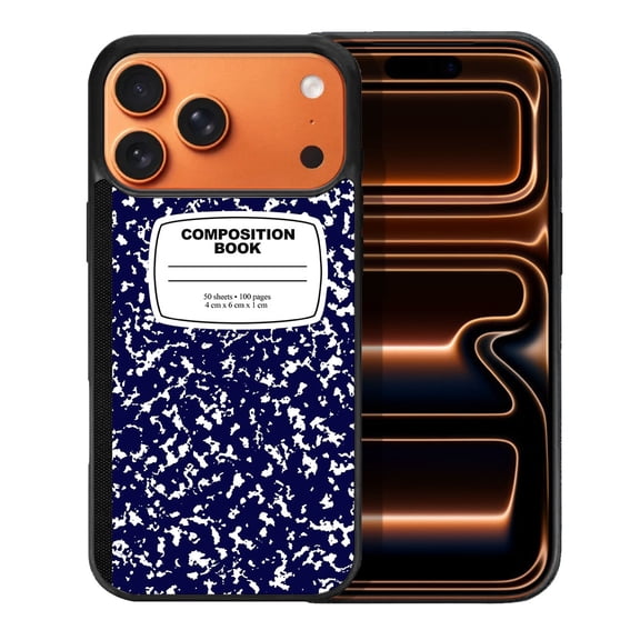 WIRESTER Shockproof Soft Rubber Cover Case for Apple iPhone 17 Pro Max 6.9" 2025, Blue Composition Book