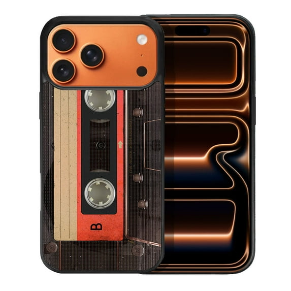 WIRESTER Shockproof Soft Rubber Cover Case for Apple iPhone 17 Pro Max 6.9" 2025, Red Vintage Cassette Tape