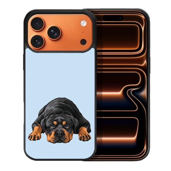 WIRESTER Shockproof Soft Rubber Cover Case for Apple iPhone 17 Pro Max 6.9" 2025, Rottweiler Dog Lying Down Looking Up On Light Blue Background