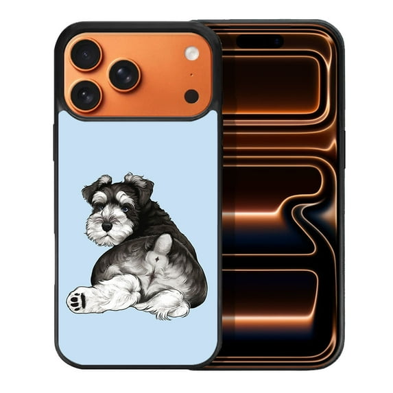 WIRESTER Shockproof Soft Rubber Cover Case for Apple iPhone 17 Pro Max 6.9" 2025, Schnauzer Dog Butt Looking Back On Light Blue Background
