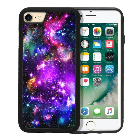 WIRESTER Shockproof Soft Rubber Cover Case for Apple iPhone 7/8 4.7", Purple Nebula Galaxy