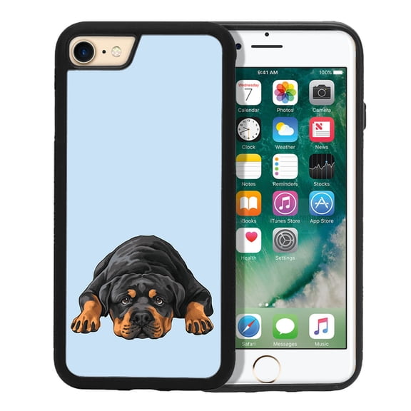 WIRESTER Shockproof Soft Rubber Cover Case for Apple iPhone 7/8 4.7", Rottweiler Dog Lying Down Looking Up On Light Blue Background