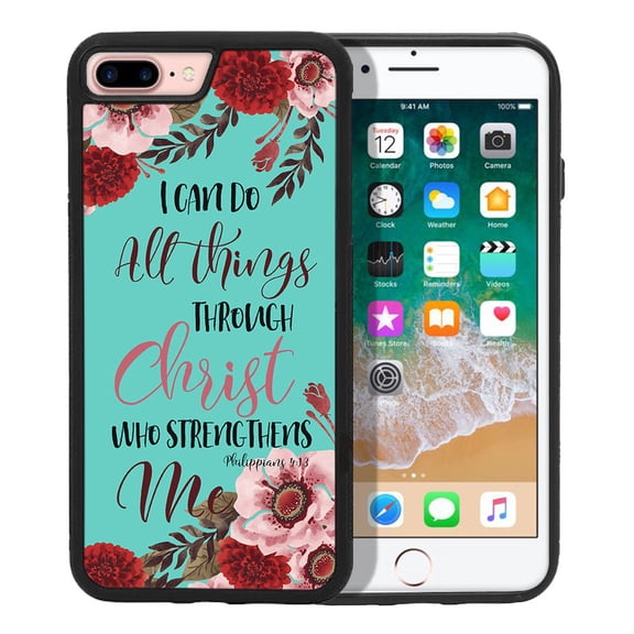 WIRESTER Shockproof Soft Rubber Cover Case for Apple iPhone 7/8 Plus 5.5", Christian Bible Verses Philippians 4:13